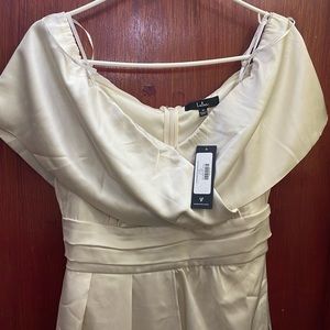 NWT Lulu’s Always Celebrating Ivory Satin Off-the-Shoulder Mini Dress